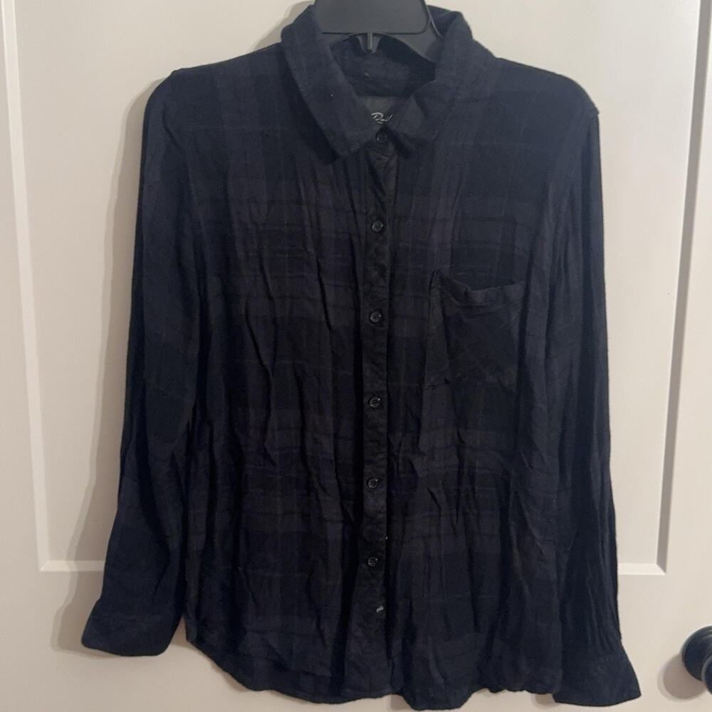 Rails Shirt Womens M Black Plaid Rayon Button Front Long Sleeve Casual Top